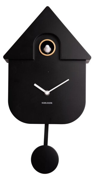 Čierne nástenné kyvadlové hodiny Karlsson Modern Cuckoo, 21,5 x 41,5 cm