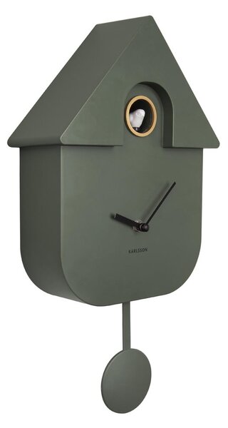 Zelené nástenné kyvadlové hodiny Karlsson Modern Cuckoo, 21,5 x 41,5 cm