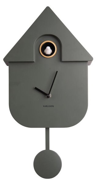 Zelené nástenné kyvadlové hodiny Karlsson Modern Cuckoo, 21,5 x 41,5 cm