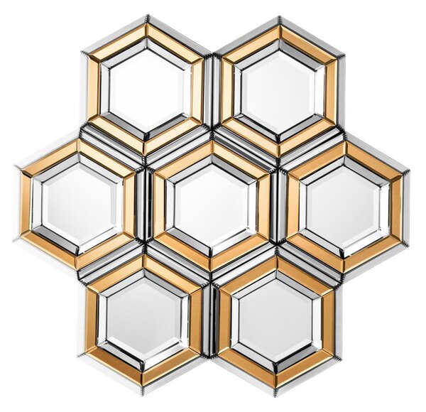 DECOREUM Zrkadlo Rimini v tvare včelieho plastu a rámom v zlatej a striebornej farbe 100x103x7,5 cm