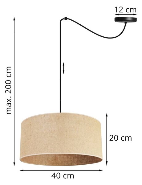 Závesné svietidlo Juta Spider, 1x jutové tienidlo, (výber z 2 farieb konštrukcie), (fi 40cm)