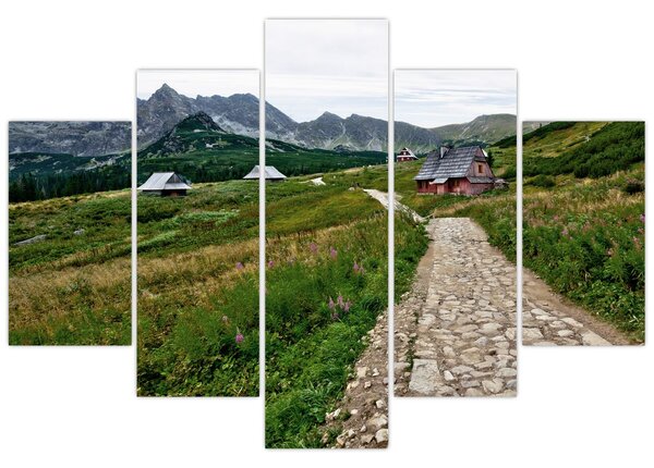Obraz - Horská krajina s domčekmi (150x105 cm)