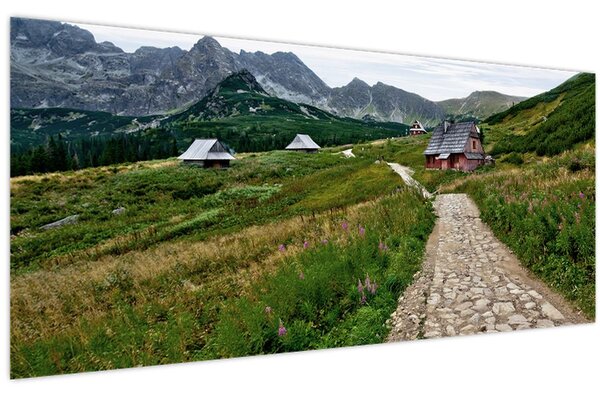 Obraz - Horská krajina s domčekmi (120x50 cm)