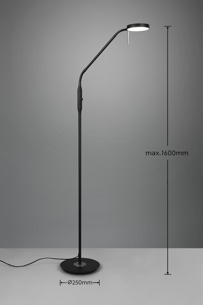 Trio 423310132 LED stojacie svietidlo Monza 1x12W | 1400lm | 2300 + 3000 + 4000K - pamäťová funkcia, stmievateľné, ohybné rameno, čierna