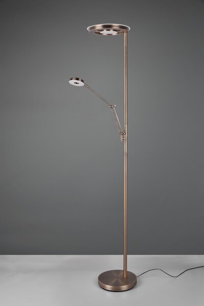 Trio 424210304 LED stojaca lampa Barrie 1x32W + 1x6W | 4600lm | 2700-4000K | IP20 - zabudovaný stmievač, pamäťová funkcia, nastavenie teploty osvetlenie, otočné ramená, oddelené vypínače, mosadz
