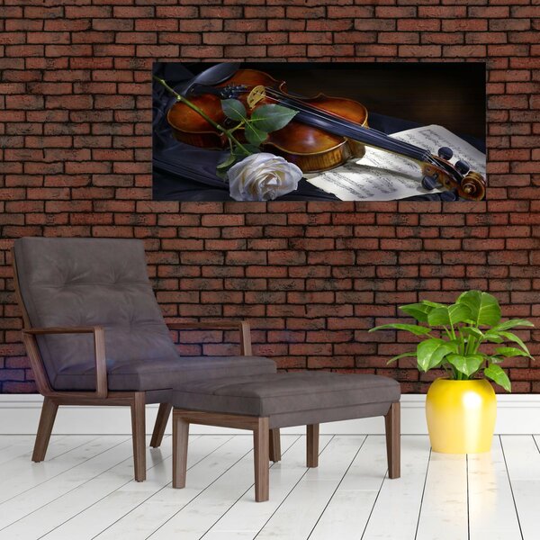 Obraz - Ruže a husle (120x50 cm)