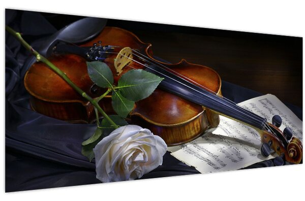 Obraz - Ruže a husle (120x50 cm)