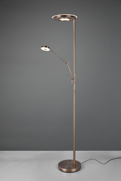 Trio 424210304 LED stojaca lampa Barrie 1x32W + 1x6W | 4600lm | 2700-4000K | IP20 - zabudovaný stmievač, pamäťová funkcia, nastavenie teploty osvetlenie, otočné ramená, oddelené vypínače, mosadz