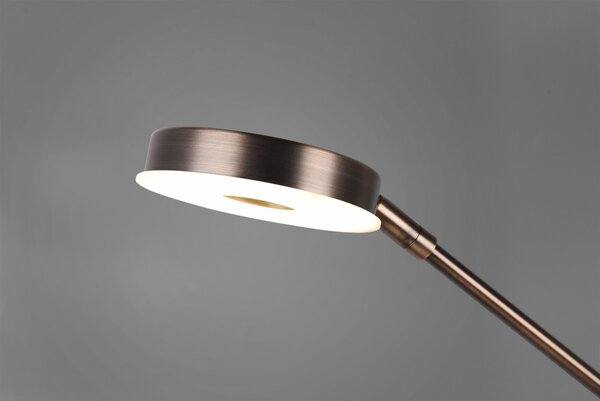Trio 424210304 LED stojaca lampa Barrie 1x32W + 1x6W | 4600lm | 2700-4000K | IP20 - zabudovaný stmievač, pamäťová funkcia, nastavenie teploty osvetlenie, otočné ramená, oddelené vypínače, mosadz