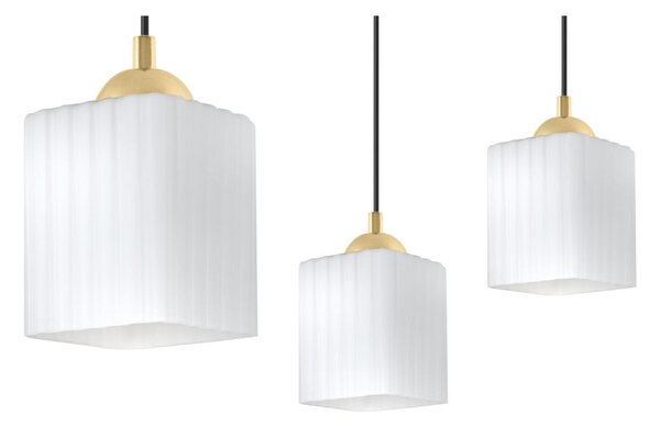 Závesné svietidlo Riffle Square Spider, 3x biele sklenené tienidlo, b/g
