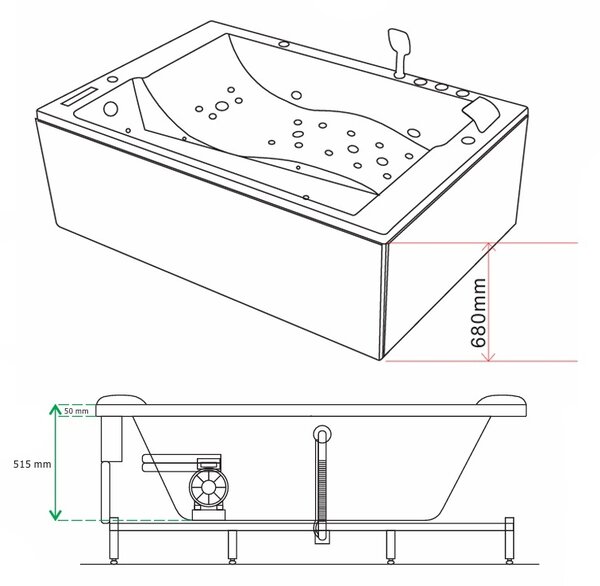 BPS-koupelny Hydromasážna vaňa GLORIA 180x120 s ohrevom vody