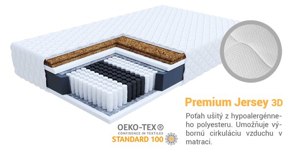 Tvrdý taštičkový ortopedický matrac s kokosom Frasio 80x200