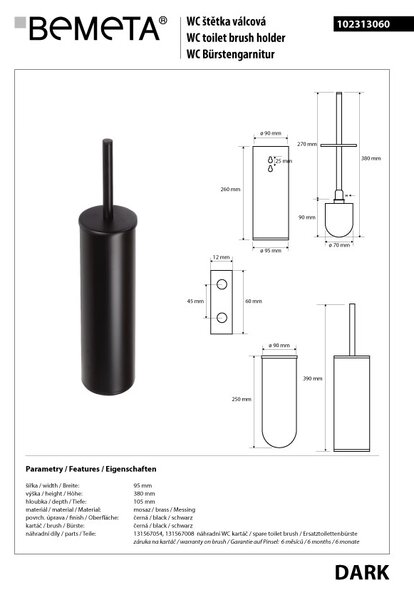 Bemeta Design DARK: WC kefa, na postavenie/zavesenie - 102313060