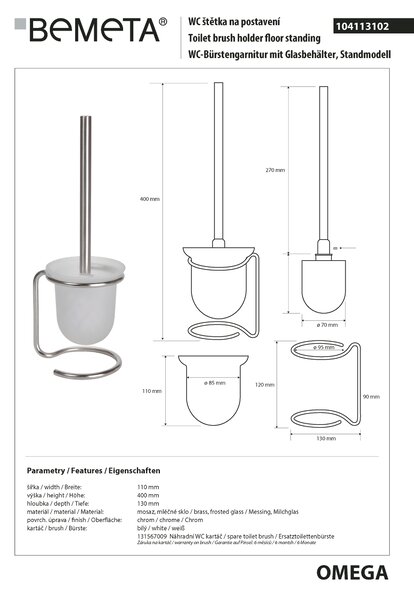 Bemeta Design OMEGA: WC kefa, na postavenie, sklo - 104113102