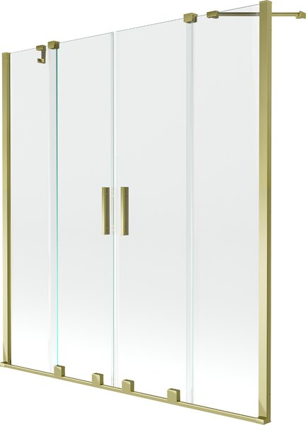 Mexen Velar Duo, 2-krídlová posuvná vaňová zástena 150 x 150 cm, 8mm číre sklo, zlatý lesklý profil, 896-150-000-02-50