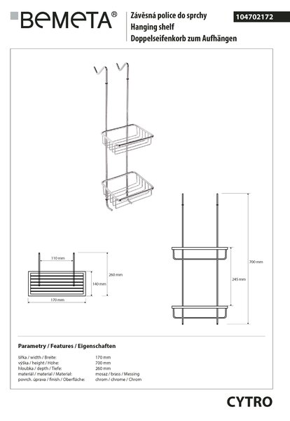 Bemeta Design CYTRO: Polička, do sprchy, závesná, lesk - 104702172