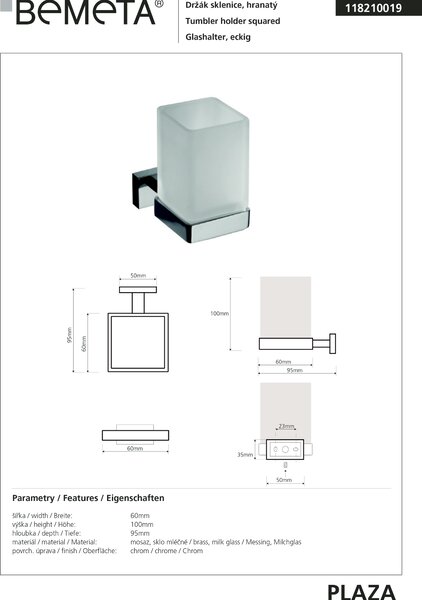 Bemeta Design PLAZA: Držiak kefiek, sklo - 118210019