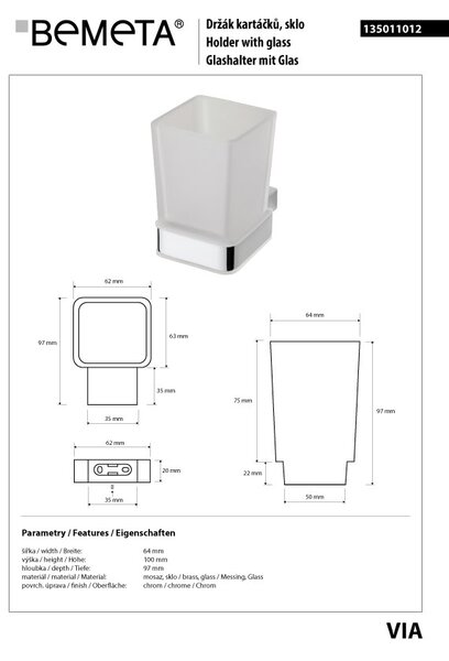 Bemeta Design VIA: Držiak kefiek, sklo - 135011012