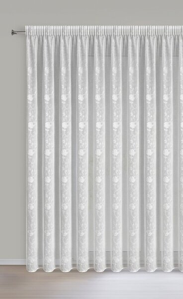 Dekorstudio Záclona ROZALIA s bielou výšivkou a riasiacou páskou 400x270cm - biela