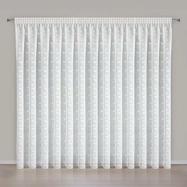 Dekorstudio Záclona XENIA s béžovou výšivkou a riasiacou páskou 400x270cm - biela