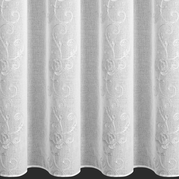 Dekorstudio Záclona ROZALIA s bielou výšivkou a riasiacou páskou 400x270cm - biela