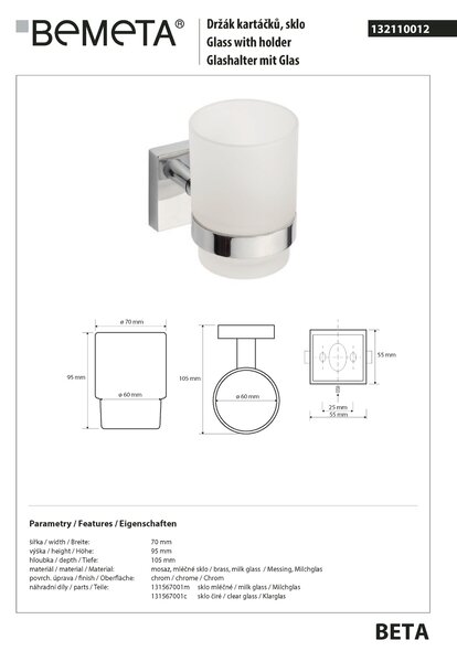 Bemeta Design BETA: Držiak kefiek, sklo - 132110012