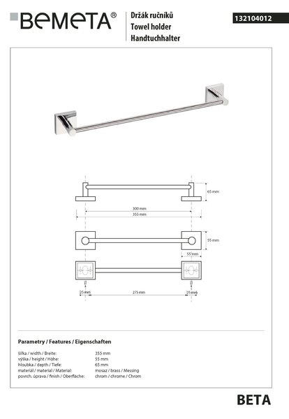 Bemeta Design BETA: Držiak uterákov, 300 mm - 132104012