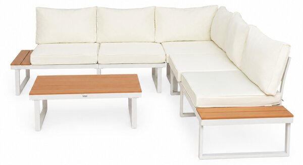 Furnigo Záhradný kovový set Malaga - biely/krémové podušky