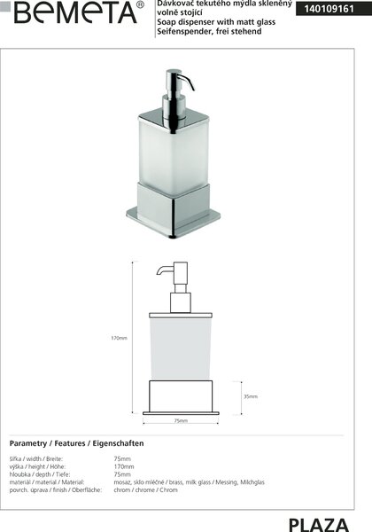 Bemeta Design BETA: Dávkovač mydla, 200 ml, na postavenie - 140109161