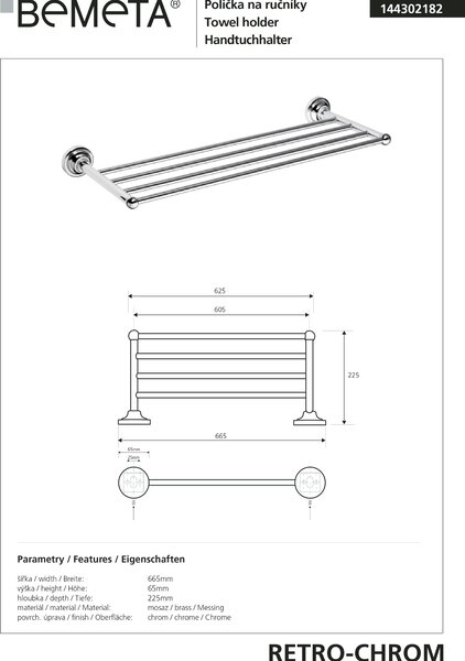 Bemeta Design RETRO chróm: Držiak uterákov, 605 mm - 144302182