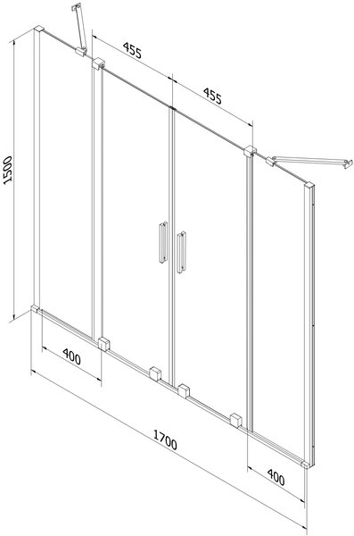 Mexen Velar Duo, 2-krídlová posuvná vaňová zástena 170 x 150 cm, 8mm číre sklo, medený matný profil, 896-170-000-02-65