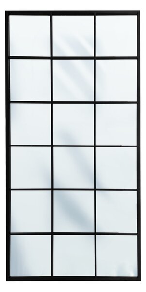 DECOREUM Obdĺžnikové okenné zrkadlo s oceľovým rámom v čiernej farbe 90x180 cm