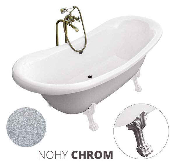 Besco Voľne stojaca vaňa zo sanitárneho kompozitu Amelia Glam S 190x77 s prepadom