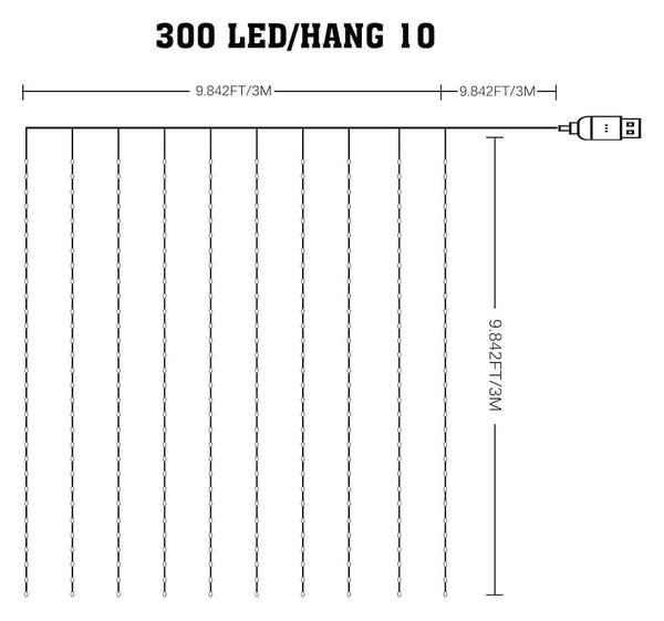 LED svetelný záves Wizard, 3x3m, RGB, ovládač