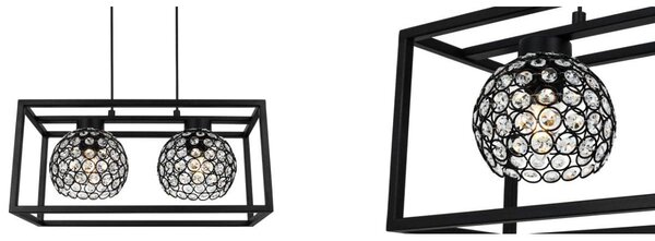 Závesné svietidlo Crystal Cage, 2x čierne krištáľové tienidlo v kovovom ráme