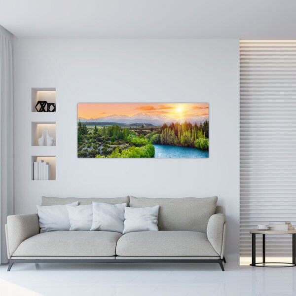 Obraz - Lesná horská krajina (120x50 cm)