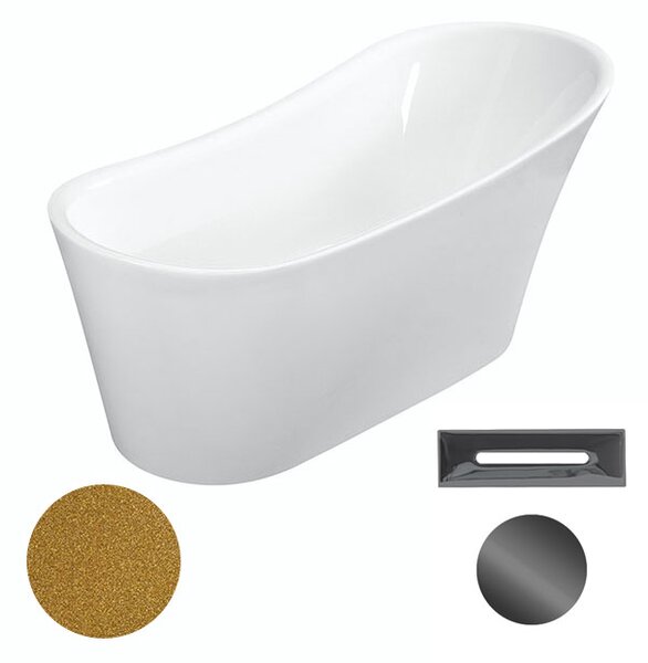 Besco Akrylátová voľne stojaca vaňa Calima Glam Z 170x74 BESCO-Typ výpuste: Click-Clack s prepadom, chróm, BESCO-Rozmery: 170x74, BESCO-Farba: Biela/zlatá