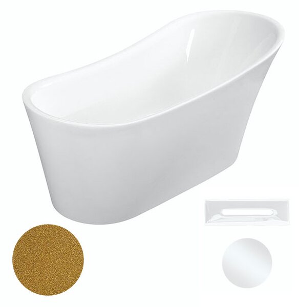 Besco Akrylátová voľne stojaca vaňa Calima Glam Z 170x74 BESCO-Typ výpuste: Click-Clack s prepadom, chróm, BESCO-Rozmery: 170x74, BESCO-Farba: Biela/zlatá
