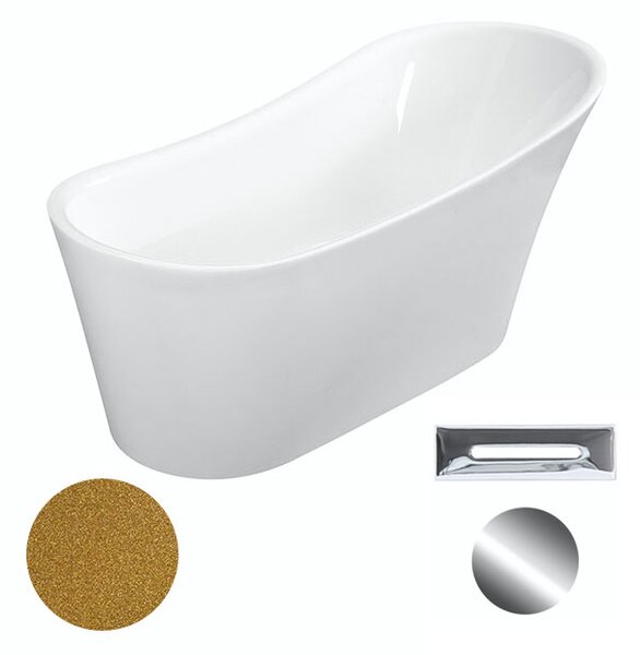 Besco Akrylátová voľne stojaca vaňa Calima Glam Z 170x74 BESCO-Typ výpuste: Click-Clack s prepadom, chróm, BESCO-Rozmery: 170x74, BESCO-Farba: Biela/zlatá