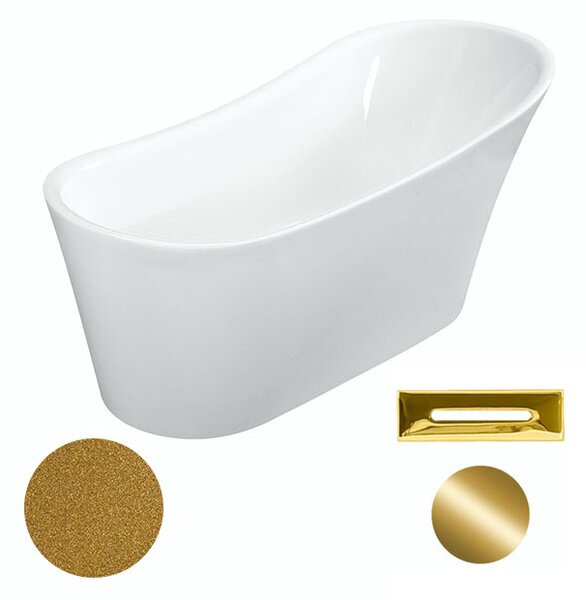 Besco Akrylátová voľne stojaca vaňa Calima Glam Z 170x74 BESCO-Typ výpuste: Click-Clack s prepadom, chróm, BESCO-Rozmery: 170x74, BESCO-Farba: Biela/zlatá