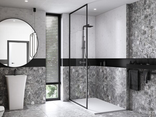 Besco Sprchový kút Walk-In ICON BLACK 100 (110x 120), výška 200 cm - bez vaničky BESCO-Rozmery: šírka: 100