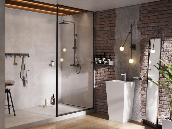 Besco Sprchový kút Walk-In ICON BLACK 100 (110x 120), výška 200 cm - bez vaničky BESCO-Rozmery: šírka: 100