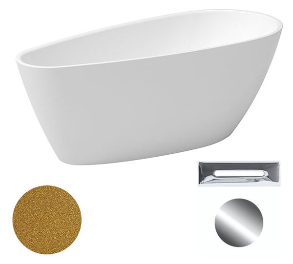 Besco Akrylátová voľne stojaca vaňa Goya A-line Glam Z 160x73 (170x80) BESCO-Typ výpuste: Click-Clack s prepadom, chróm, BESCO-Rozmery: 160x73, BESCO-Farba: Biela/zlatá