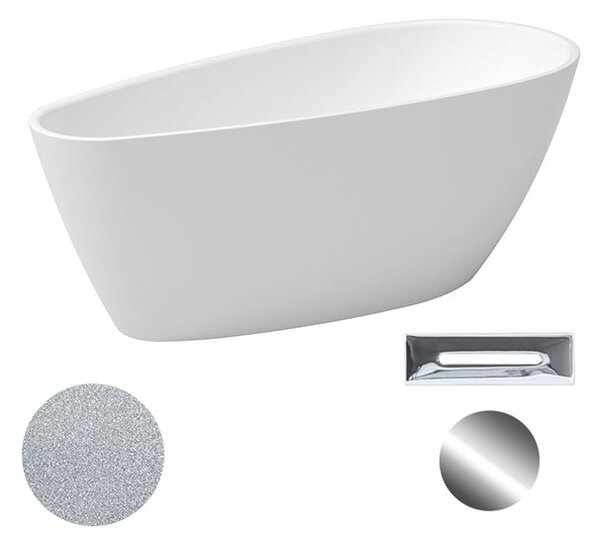 Besco Akrylátová voľne stojaca vaňa Goya A-line Glam S 160x73 (170x80) BESCO-Typ výpuste: Click-Clack s prepadom, chróm, BESCO-Rozmery: 160x73, BESCO-Farba: Biela/strieborná