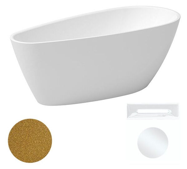 Besco Akrylátová voľne stojaca vaňa Goya A-line Glam Z 160x73 (170x80) BESCO-Typ výpuste: Click-Clack s prepadom, chróm, BESCO-Rozmery: 160x73, BESCO-Farba: Biela/zlatá