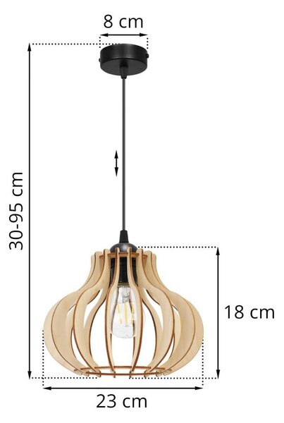 Závesné svietidlo Timber 3, 1x drevené tienidlo, m
