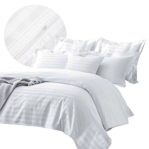 BAMBUSOVÉ OBLIEČKY STRIPE WHITE 160X200 CM, 2KS 70X80 CM, 4 KS 40X40 CM BIELE
