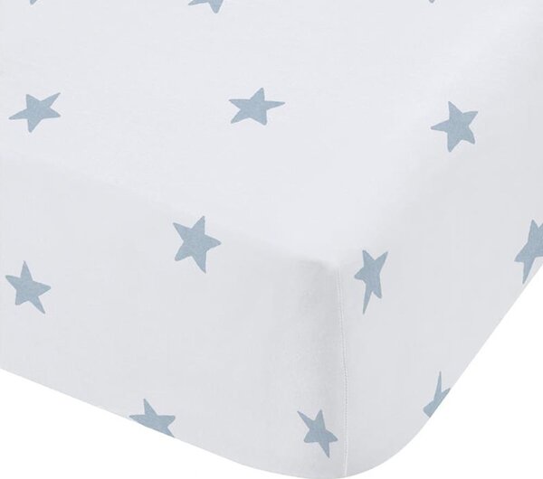 Biela/modrá napínacia bavlnená detská plachta do postieľky 70x140 cm Mini Star & Stripes – Bianca