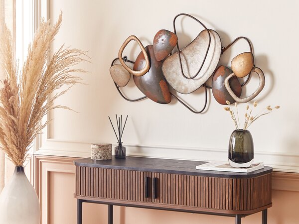 Nástenná dekorácia hnedá zlatá medená železo maľovaný povrch nepravidelný tvar geometrický vzor moderný glamour štýl dekorácie doplnky