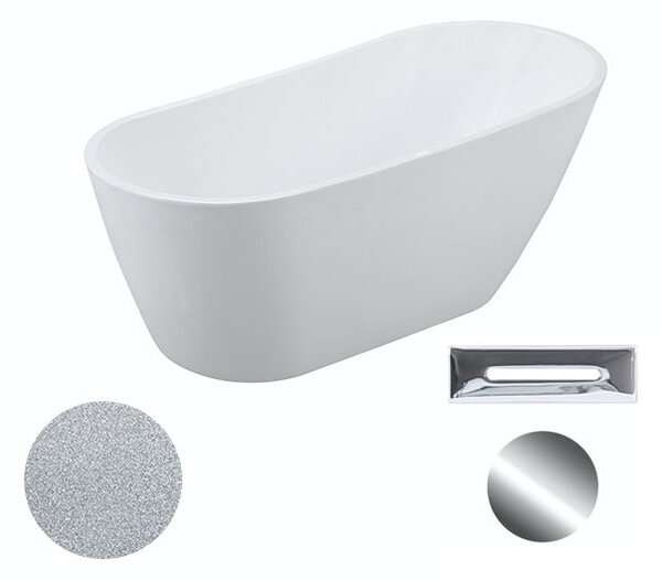 Besco Akrylátová voľne stojaca vaňa Melody Glam S 150x80 (170x80) BESCO-Typ výpuste: Click-Clack s prepadom, chróm, BESCO-Rozmery: 150x80, BESCO-Farba: Biela/strieborná